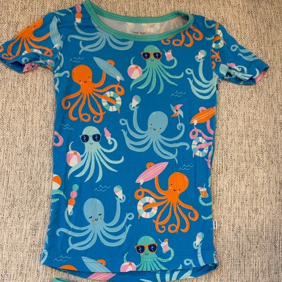 Little Sleepies Blue and Orange Octopus Kids Pajamas - Picture 2 of 5